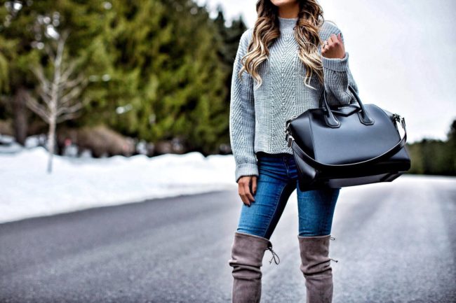 fashion blogger mia mia mine wearing a gray sweater from nordstrom and givenchy antigona bag
