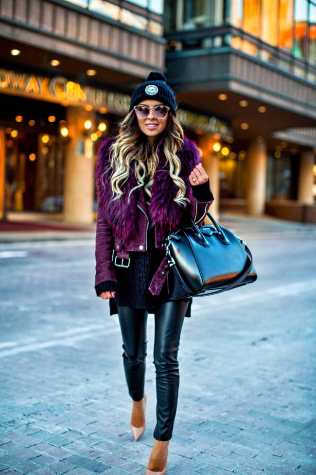 mn fashion blogger mia mia mine wearing a blanknyc suede moto jacket and a givenchy antigona bag