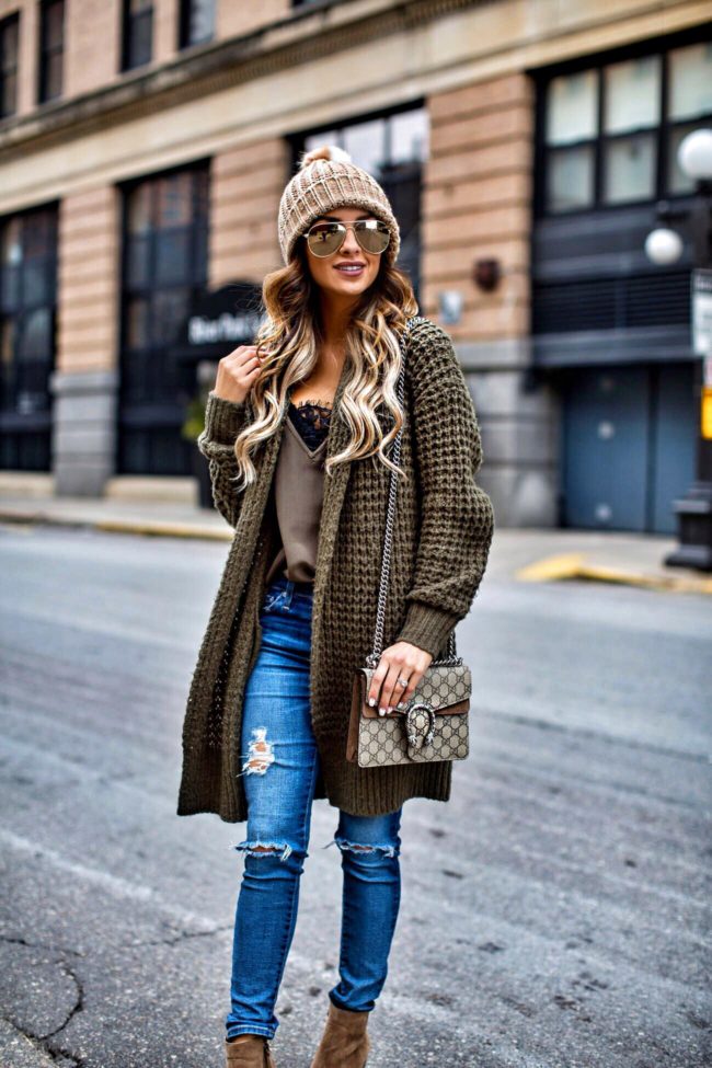 fashion blogger mia mia mine wearing a leith waffle knit cardigan from nordstrom and ag jeans