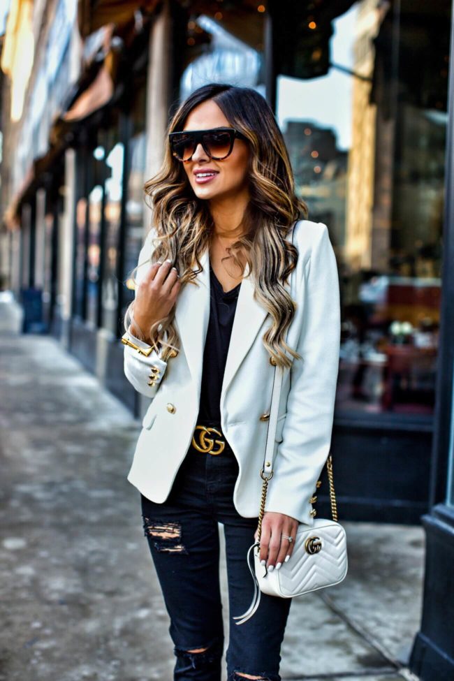 fashion blogger mia mia mine wearing a gucci marmont bag and celine sunglasses