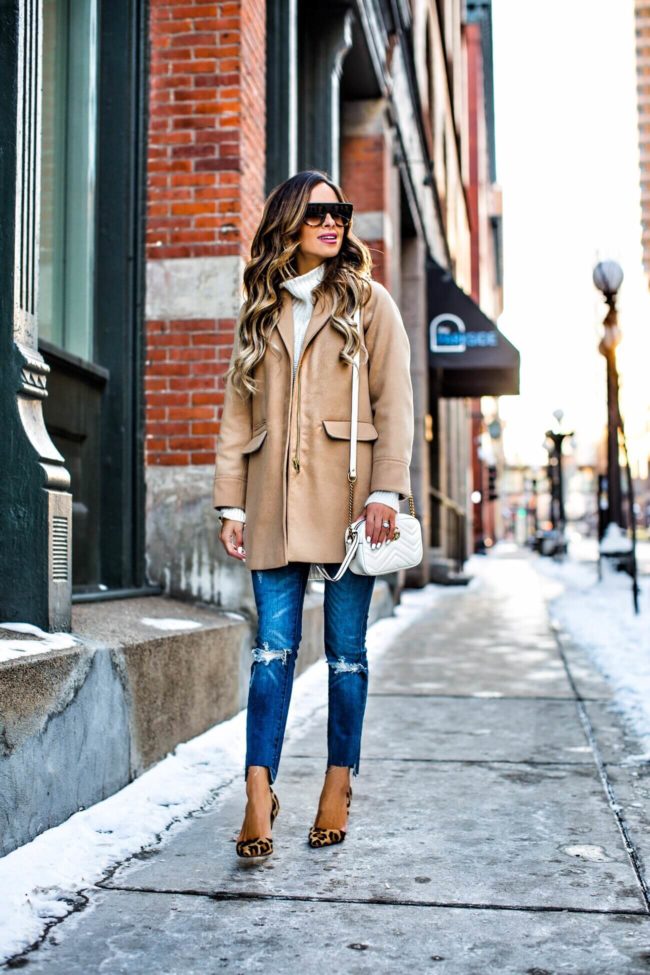 fashion blogger mia mia mine wearing a topshop camel coat and blanknyc jeans