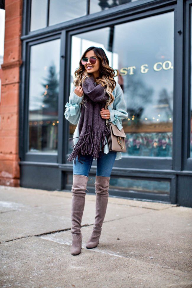 mia mia mine wearing stuart weitzman over-the-knee boots from nordstrom and a free people scarf