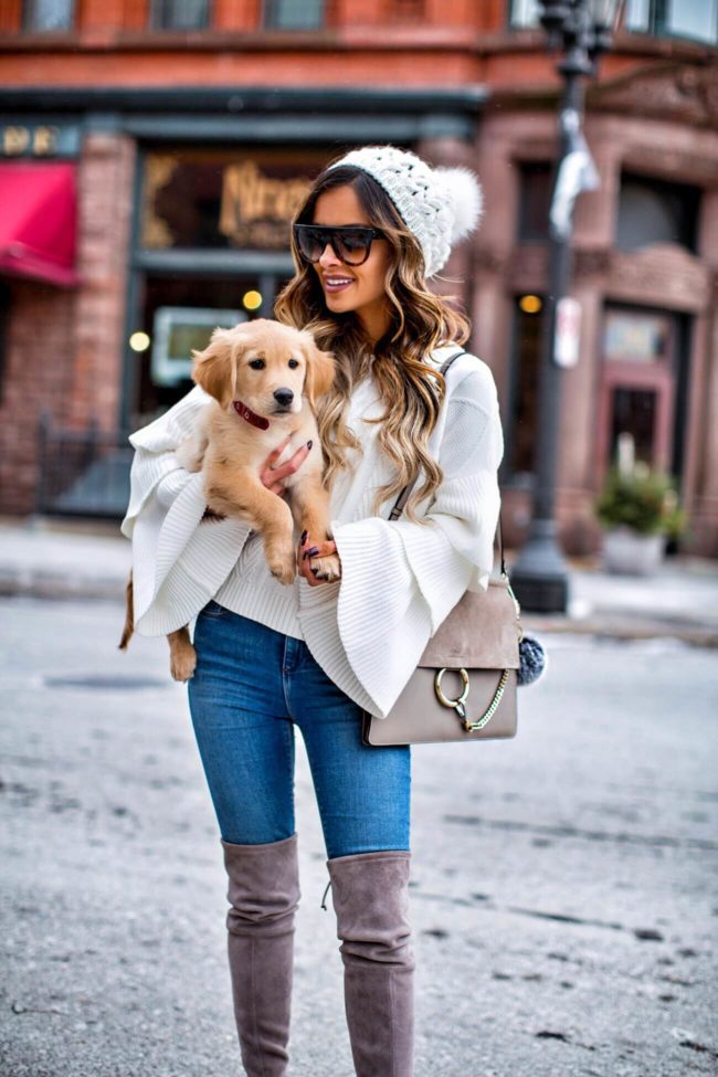 mn fashion blogger mia mia mine wearing a white bell sleeve sweater from shopbop