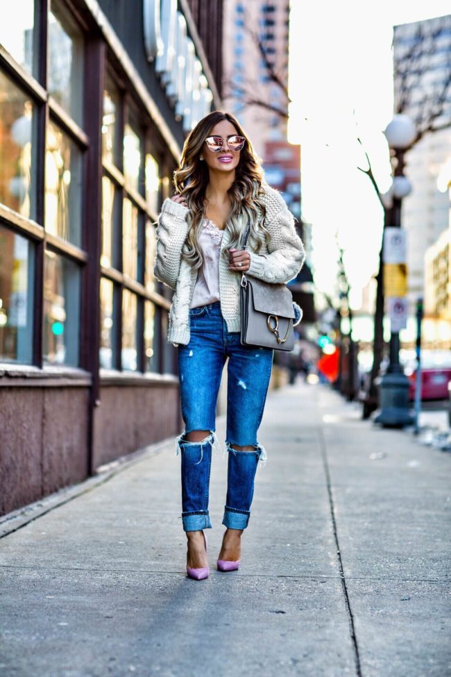mn fashion blogger wearing a casual winter outfit from revolve and christian louboutin so kate heels in blush color
