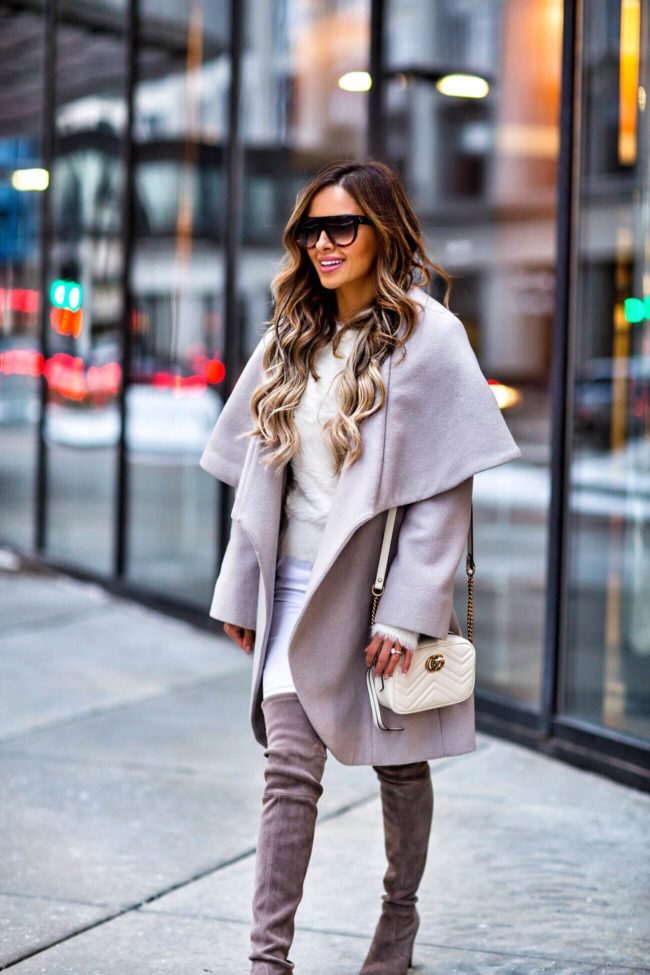 mn fashion blogger mia mia mine wearing a t tahari wrap coat from nordstrom and a gucci marmont mini bag
