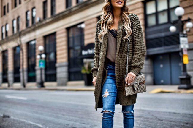 fashion blogger mia mia mine wearing a waffle knit cardigan from nordstrom and ag jeans 