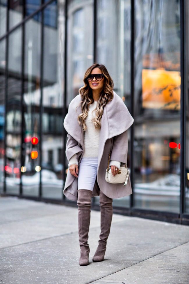 fashion blogger mia mia mine wearing a t tahari winter coat from nordstrom and white jeans from shopbop