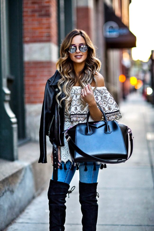 mn fashion blogger mia mia mine wearing a leather jacket from nordstrom and a givenchy bag