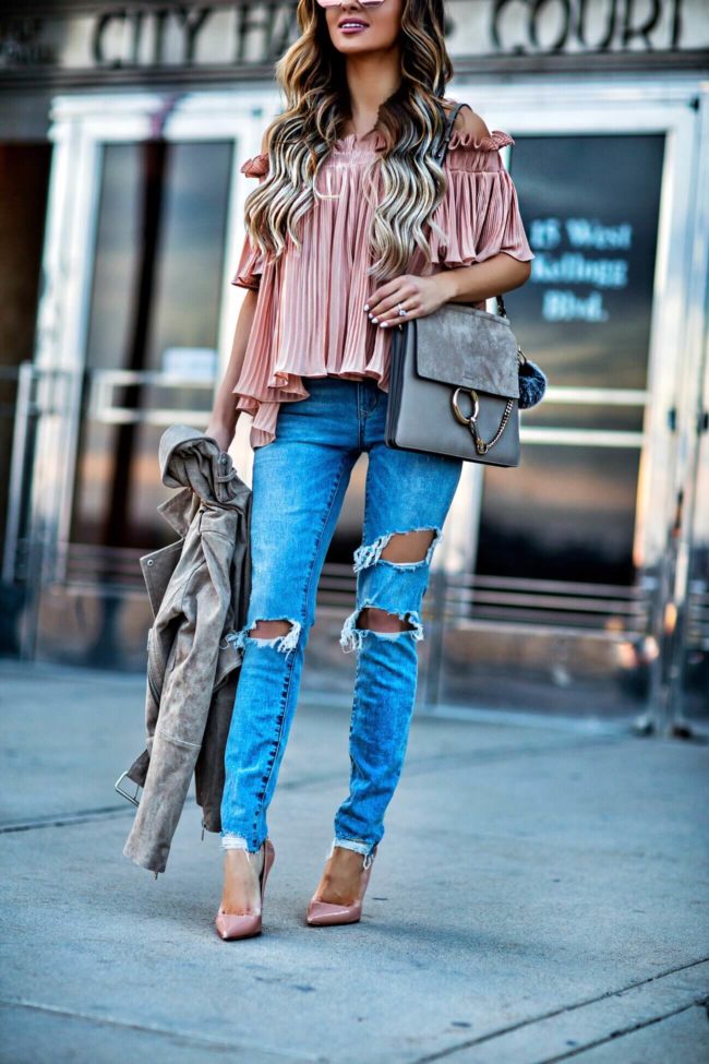 fashion blogger mia mia mine wearing lovers + friends jeans and a chloe faye bag from nordstrom