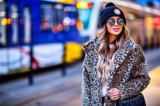 fashion blogger mia mia mine wearing a zara leopard coat and herschel beanie hat