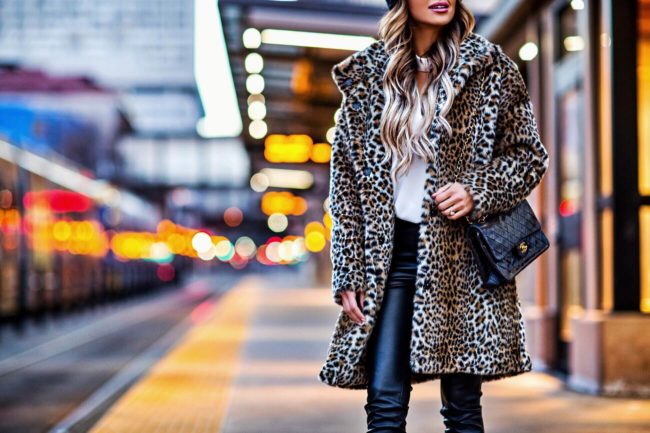 fashion blogger mia mia mine wearing a leopard zara coat and a chanel bag