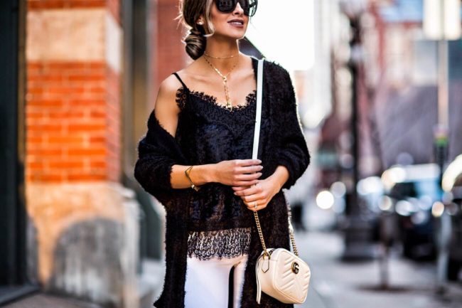 fashion blogger mia mia mine wearing a lace cami from H&M and a bb dakota cardigan