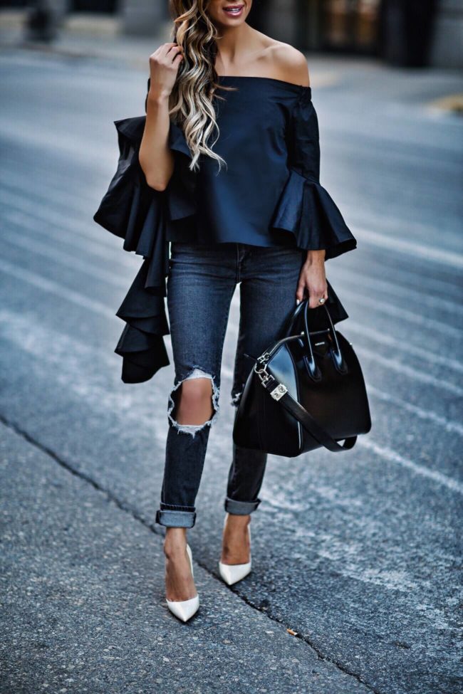 fashion blogger mia mia mine wearing levi's gray jeans and white christian louboutin so kate heels