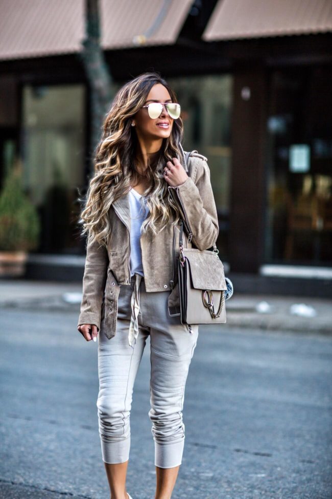 mn fashion blogger mia mia mine wearing a blanknyc suede moto jacket and a chloe faye bag from nordstrom