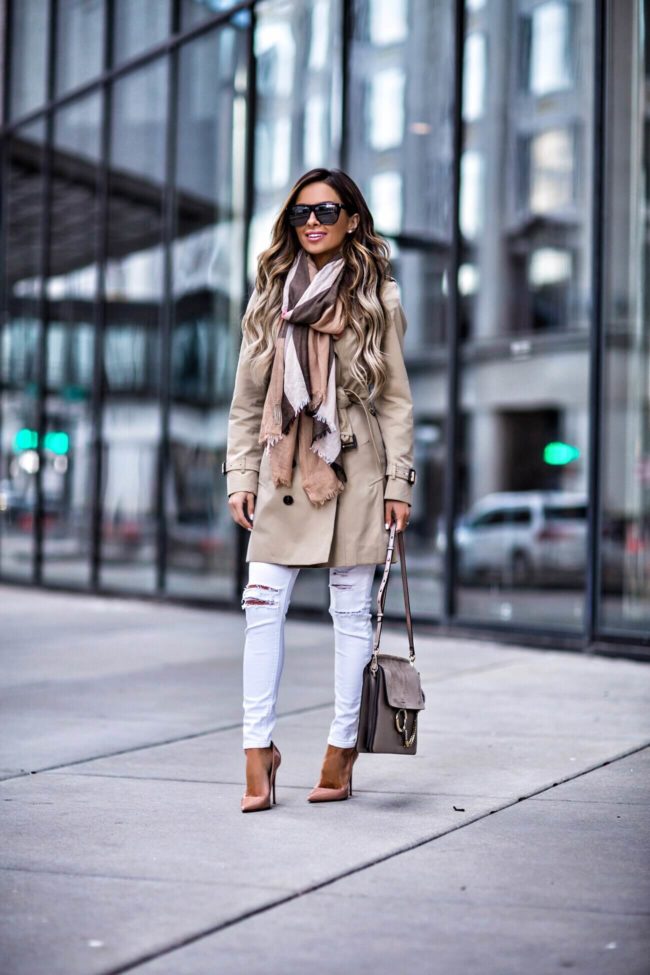 mn fashion blogger mia mia mine wearing a burberry sandringham trench coat and classic print scarf from nordstrom