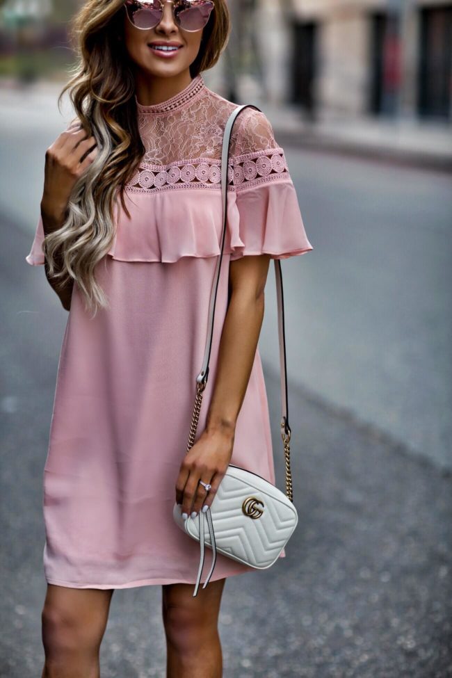 fashion blogger mia mia mine wearing a blush pink dress from Express for spring 2017