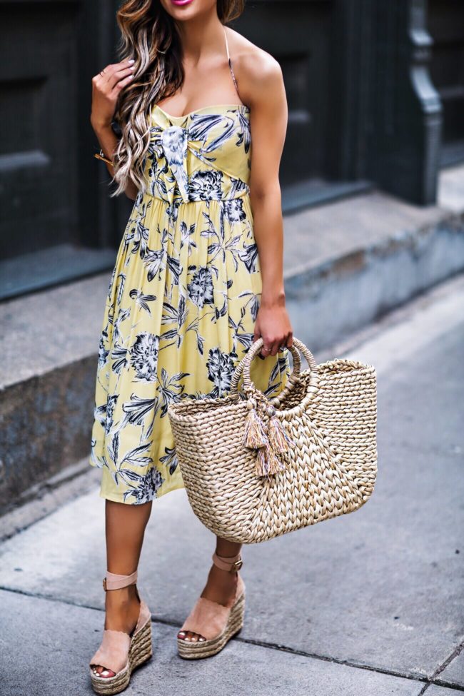 fashion blogger mia mia mine wearing a bb dakota yellow spring dress and chloe wedges from net-a-porter