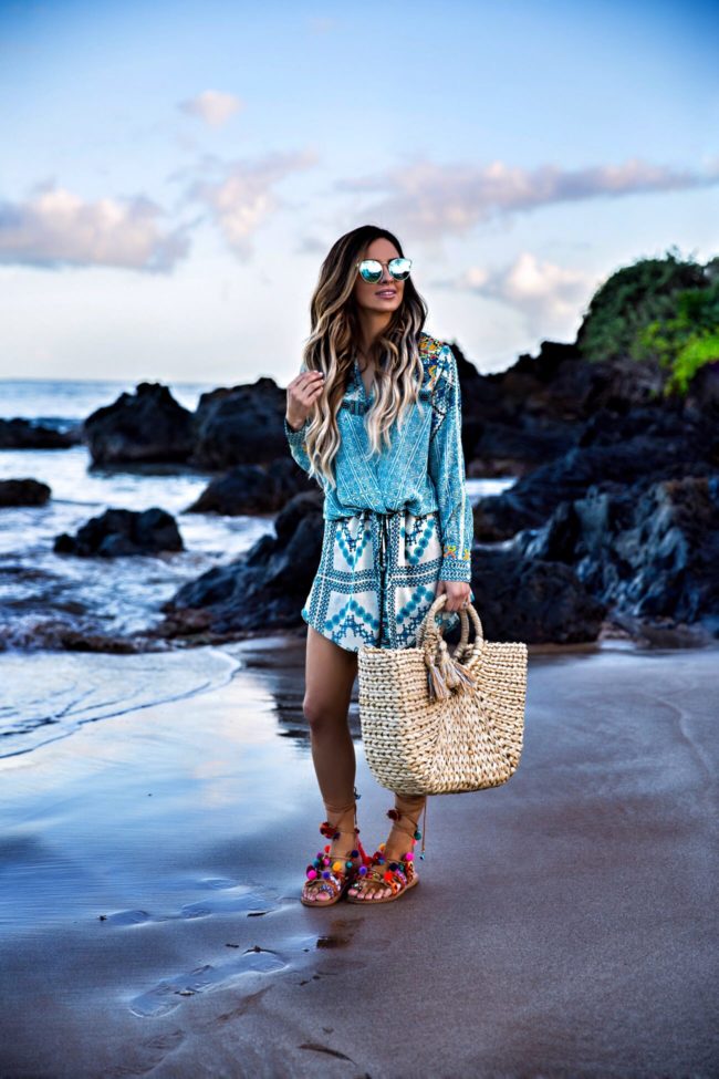 fashion blogger mia mia mine wearing a beach coverup by rocco sand and elina lindardaki sandals from shopbop