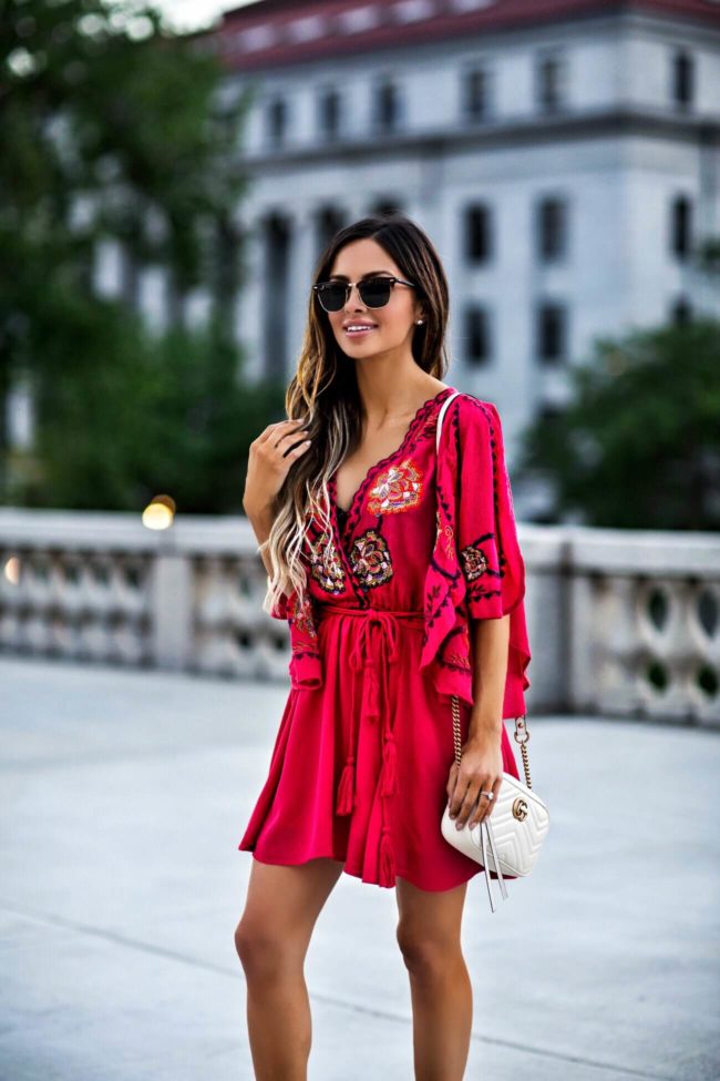 fashion blogger mia mia mine wearing a red free people dress from macy's for the 4th of july
