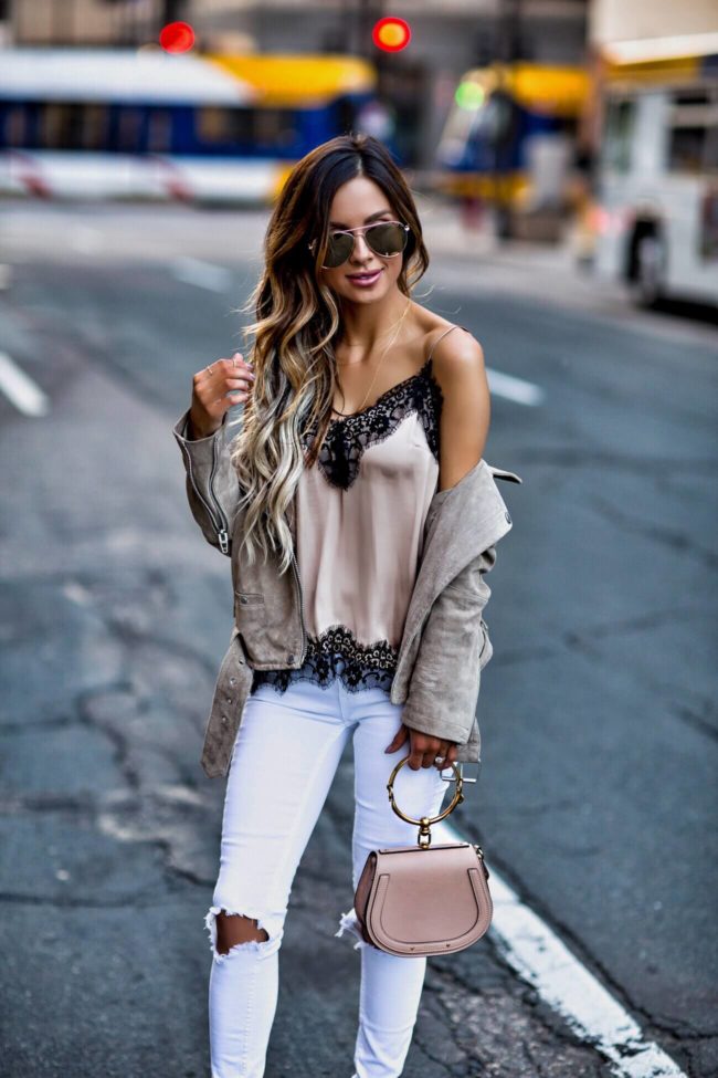 fashion blogger mia mia mine wearing a satin lace cami from H&M