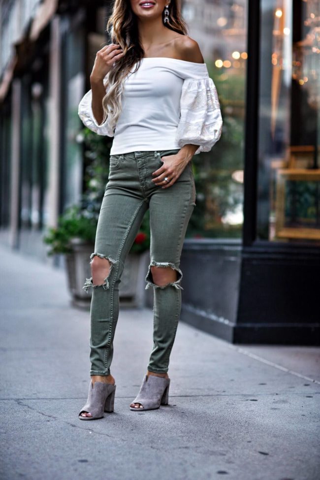 fashion blogger mia mia mine wearing free people moss green jeans from macy's