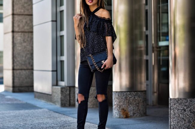 fashion blogger mia mia mine wearing free people carbon black ripped skinny jeans