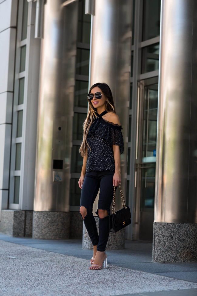 fashion blogger mia mia mine wearing lucite heels by steve madden