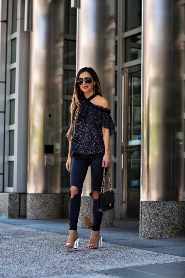 fashion blogger mia mia mine wearing lucite heels by steve madden
