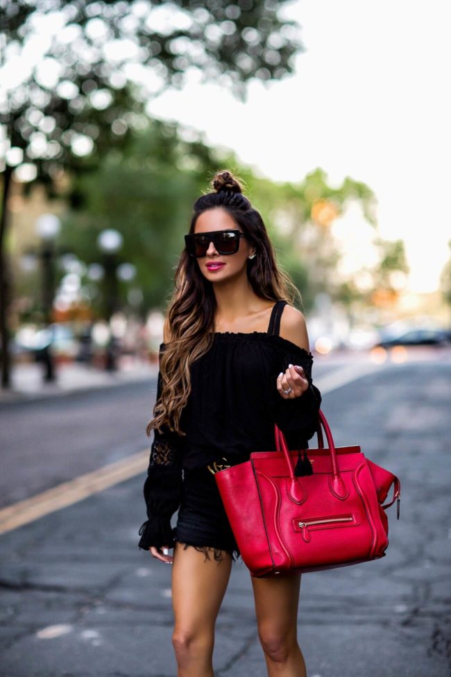 fashion blogger mia mia mine wearing a red celine bag in st paul, mn