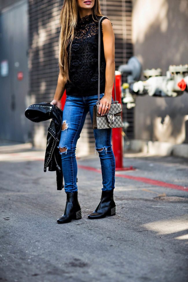 fashion blogger mia mia mine wearing black studded dolce vita booties from bloomingdale's