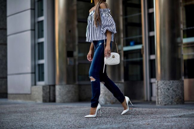 fashion blogger mia mia mine wearing white christian louboutin heels and a gucci marmont bag