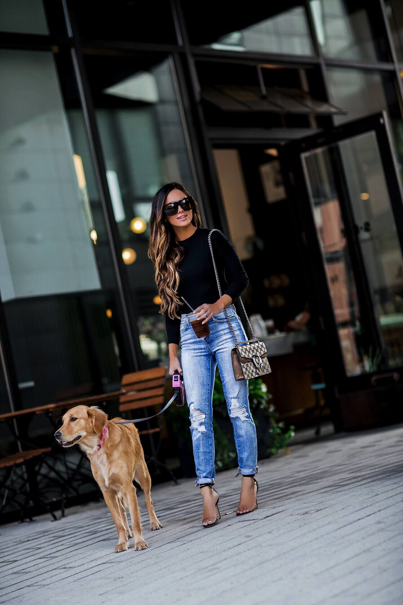 fashion blogger mia mia mine wearing l'agence denim from intermix and a gucci dionysus bag