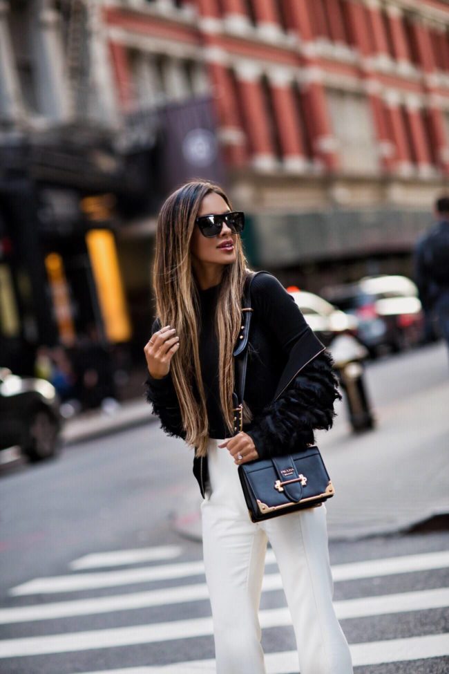 fashion blogger mia mia mine wearing a prada cahier bag at nyfw september 2017