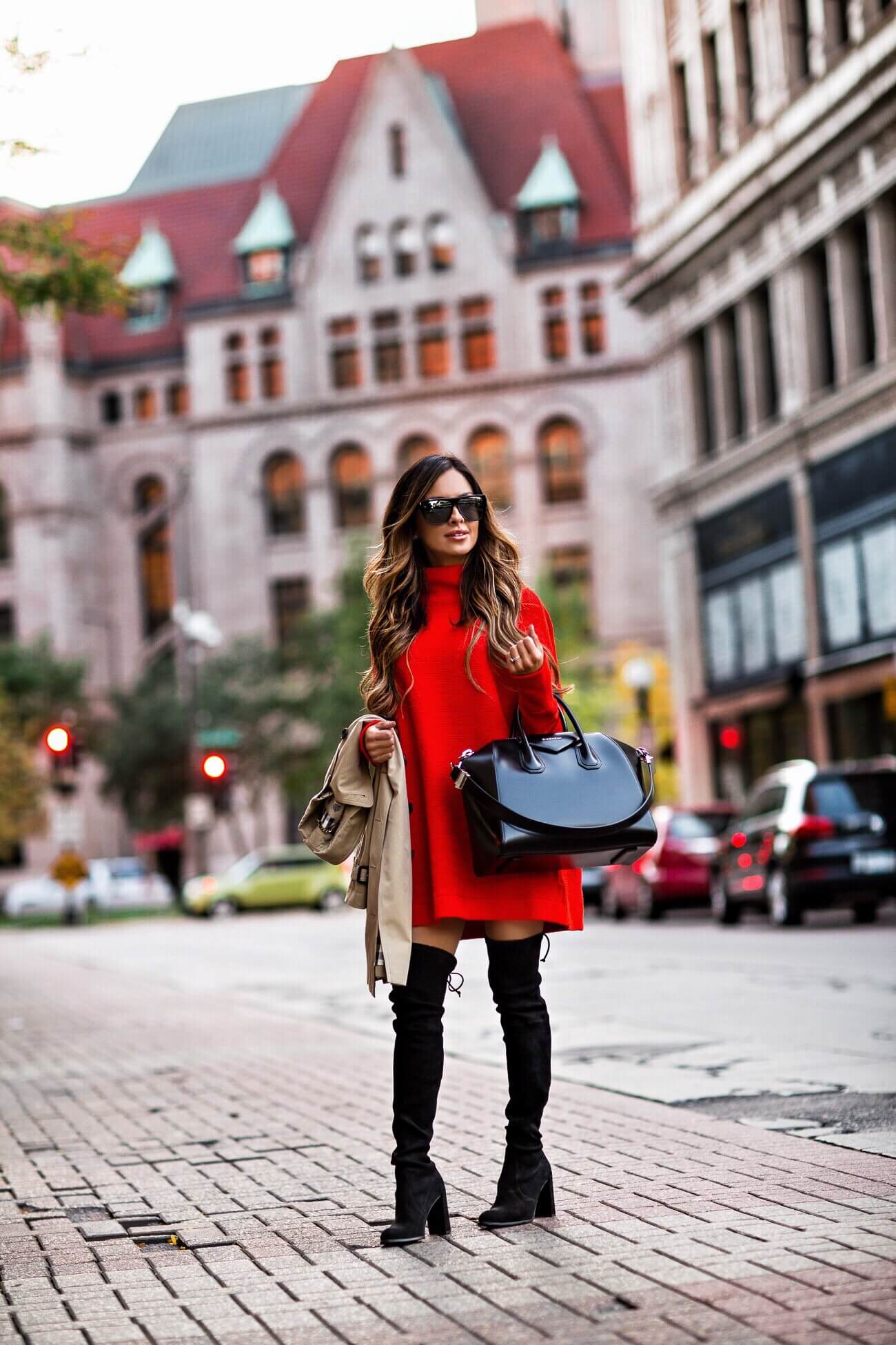 fashion blogger fall outfit red dress