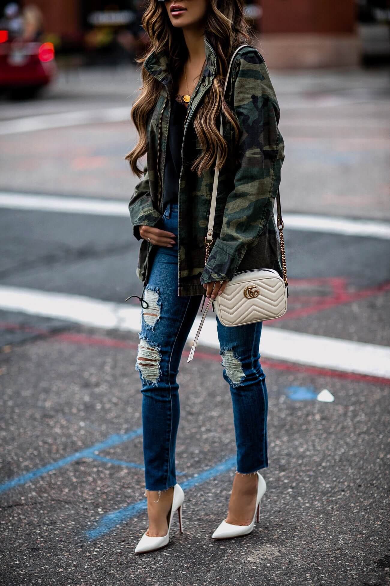 fashion blogger mia mia mine wearing l'agence deninm and a gucci marmont bag