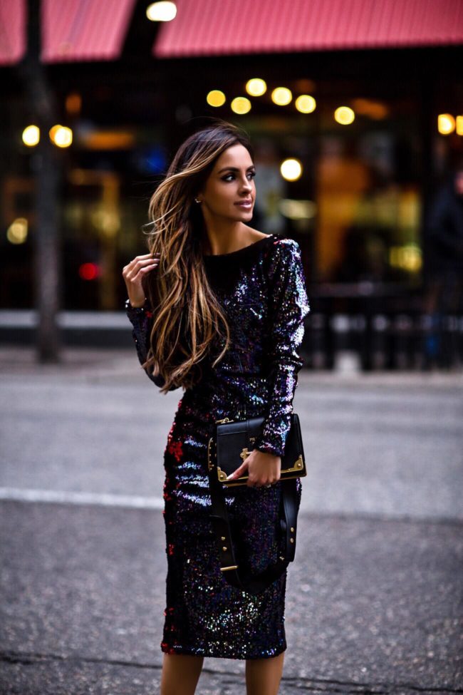 fashion blogger mia mia mine wearing a sequin dress from nordstrom
