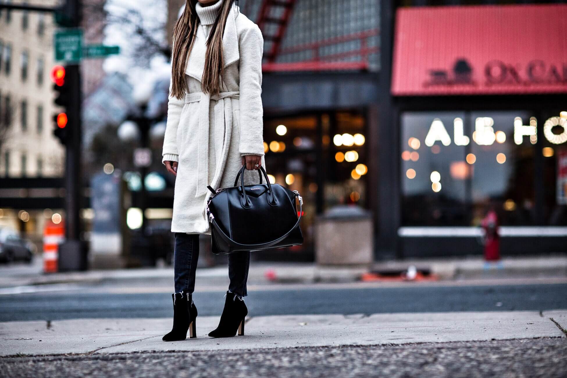 fashion blogger mia mia mine wearing a white coat from shopbop and velvet booties