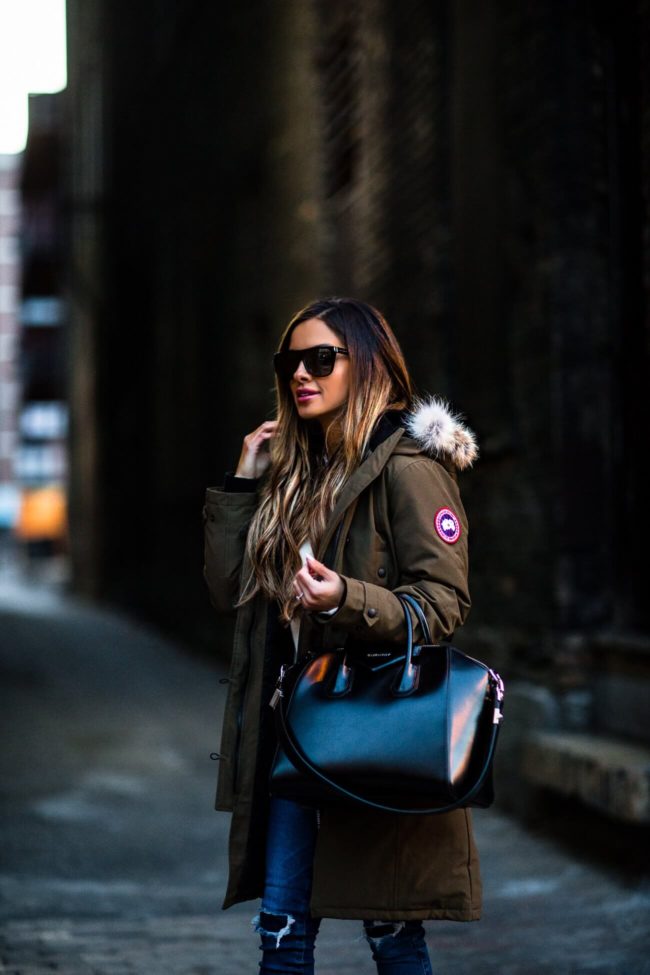 fashion blogger mia mia mine wearing a canada goose jacket from elevtd