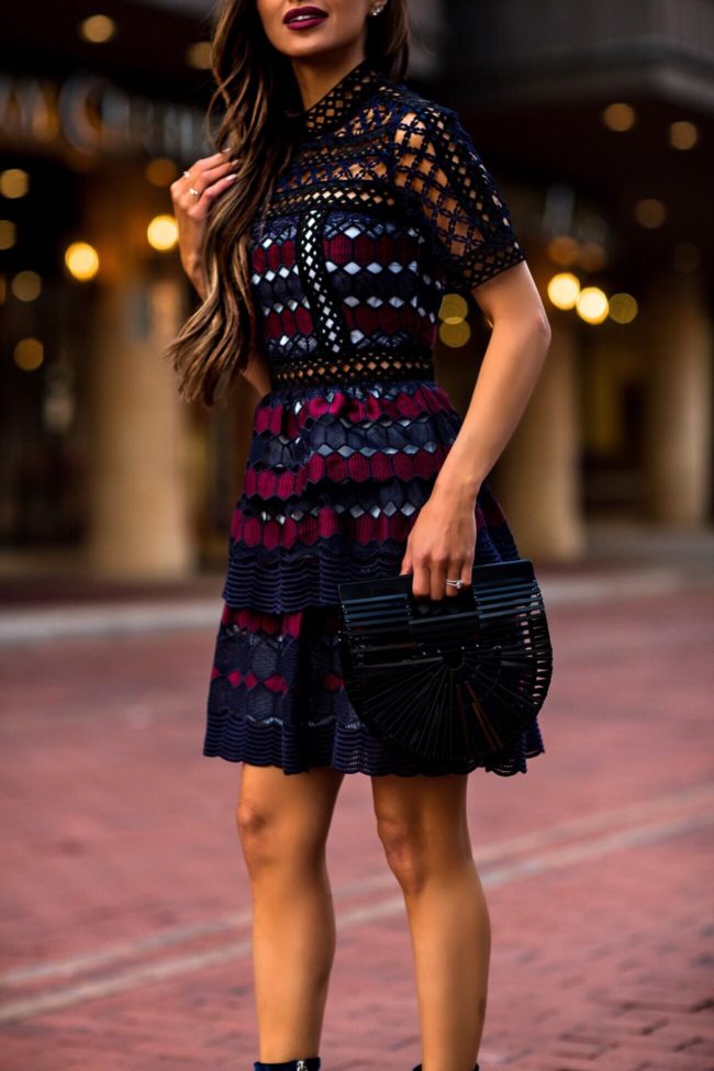 fashion blogger mia mia mine wearing a lace self portrait dress from luisaviaroma