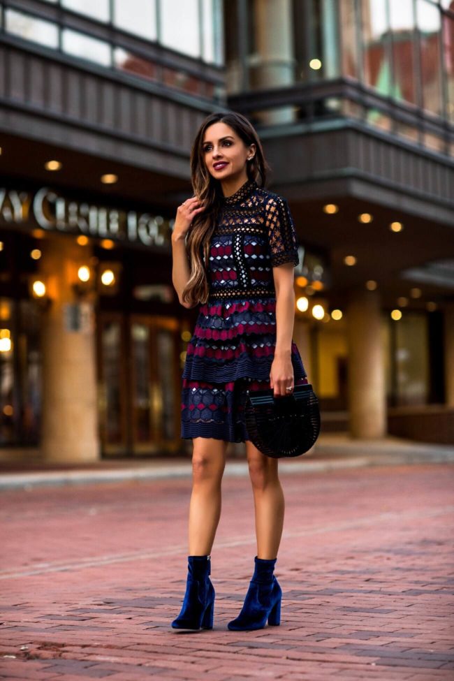 fashion blogger mia mia mine wearing a self portrait lace dress from luisaviaroma