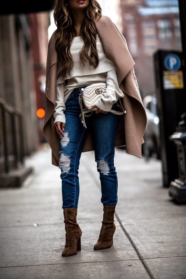 fashion blogger mia mia mine wearing a white off the shoulder sweater from shopbop and l'agence denim