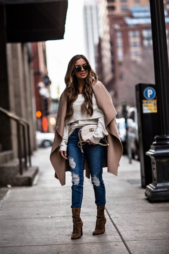 fashion blogger mia mia miner wearing a camel coat from nordstrom and l'agence denim