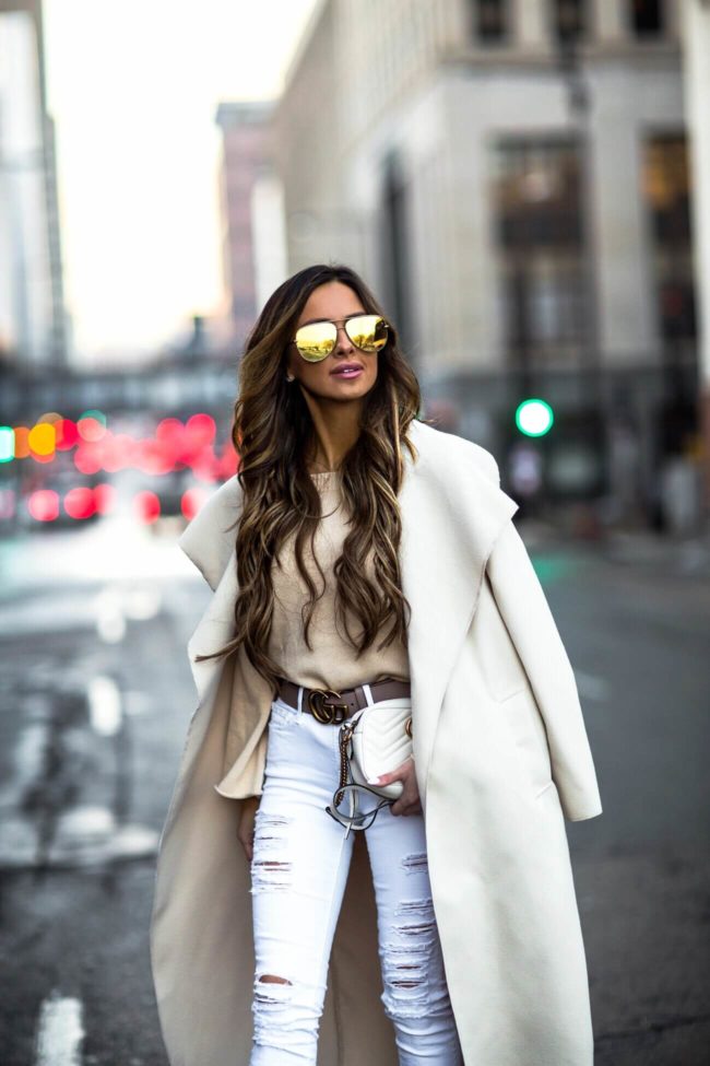 fashion blogger mia mia mine wearing a pink gucci belt and a white gucci marmont bag