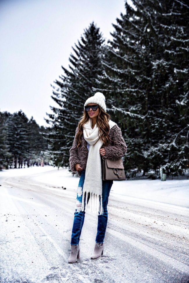 fashion blogger mia mia mine wearing a free people scarf