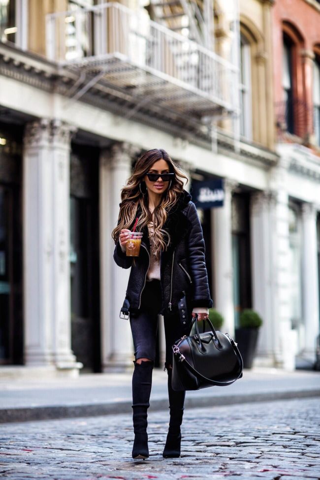 fashion blogger mia mia mine wearing a givenchy antigona bag and a H&M biker jacket