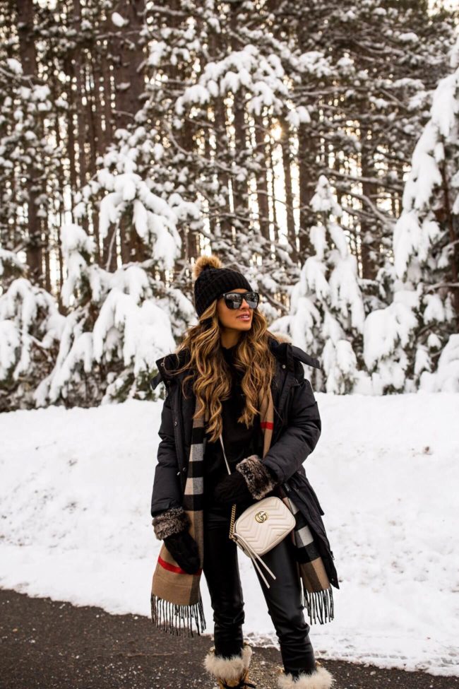 fashion blogger mia mia mine wearing a gucci marmont bag and burberry scarf