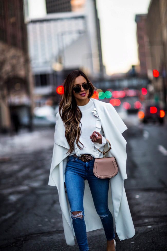 fashion blogger mia mia mine wearing a gucci double g buckle belt and chloe nile bag