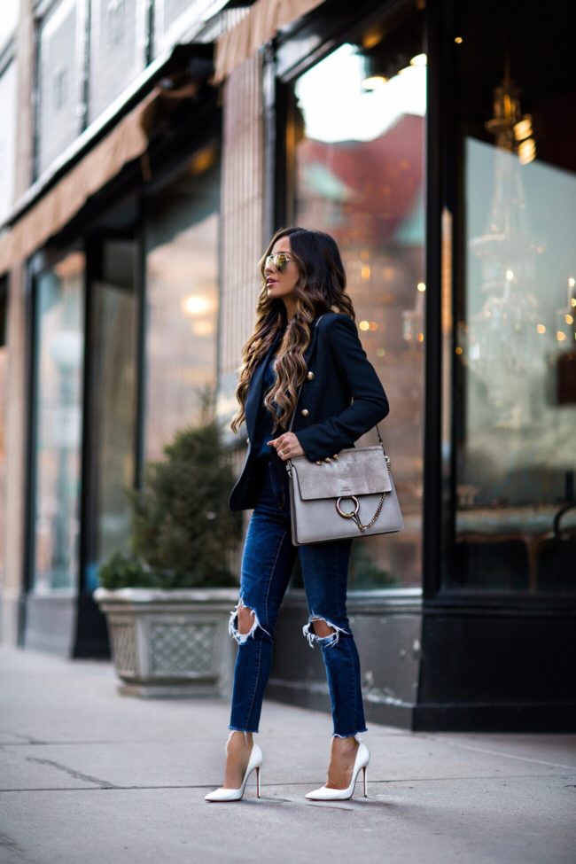 fashion blogger mia mia mine wearing white christian louboutin heels and a chloe faye medium bag