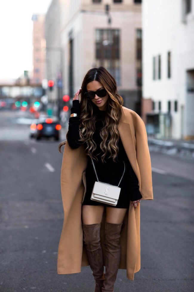 mia mia mine wearing a saint laurent crossbody bag