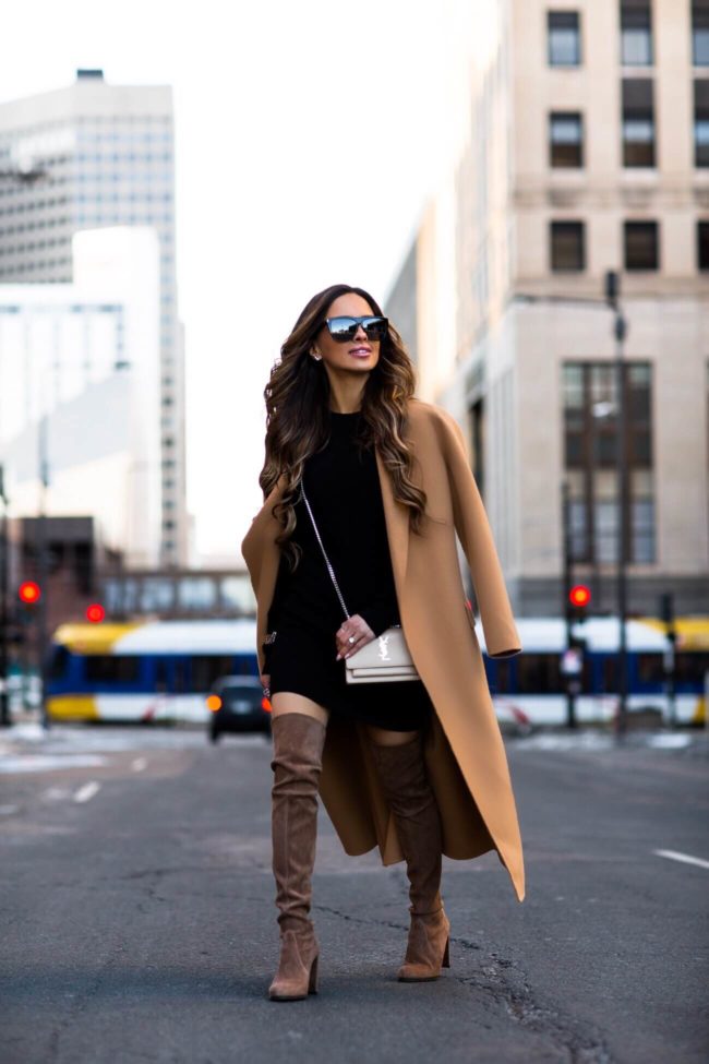 mia mia mine wearing a saint laurent sunset crossbody bag